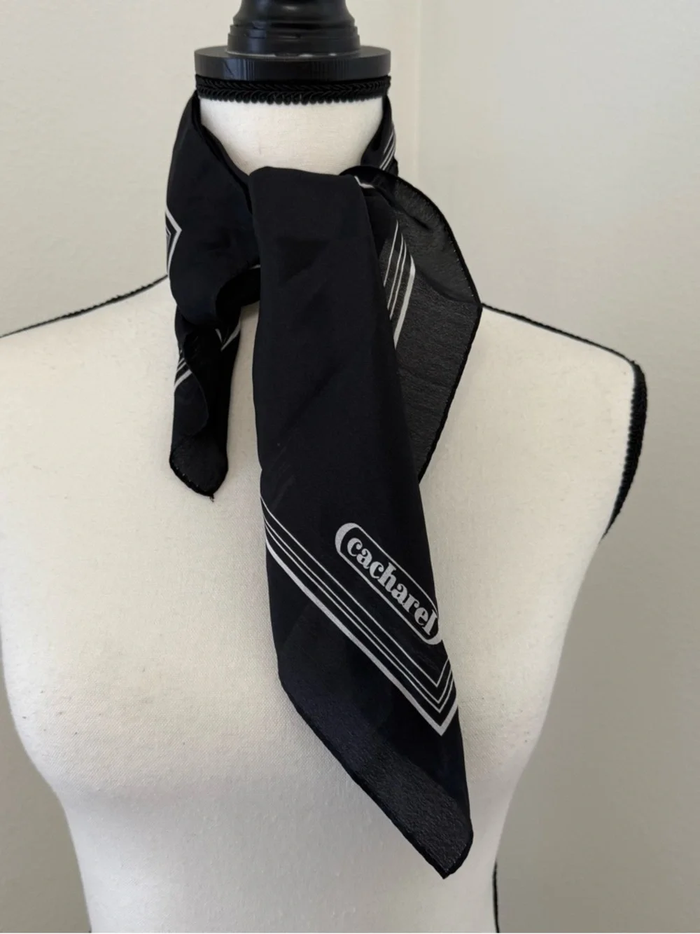 Cacharel Black and White Silk Small Scarf